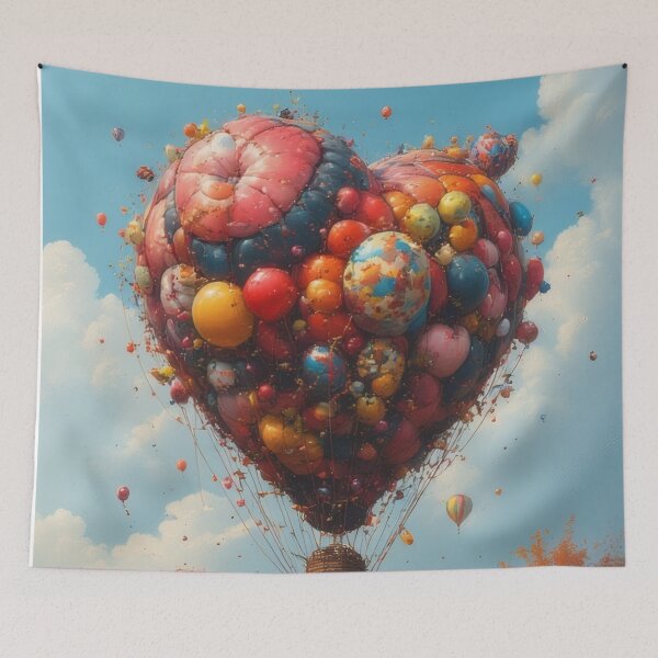 Item preview, Heart-shaped balloon flight over autumnal landscape designed and sold by Mianku | Für das Leben.