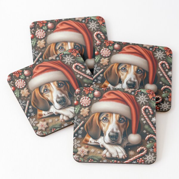 Item preview, Festive American Foxhound with Santa Hat designed and sold by Wags & Tails.