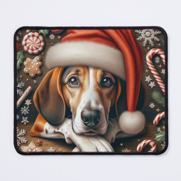 Item preview, Festive American Foxhound with Santa Hat designed and sold by Wags & Tails.