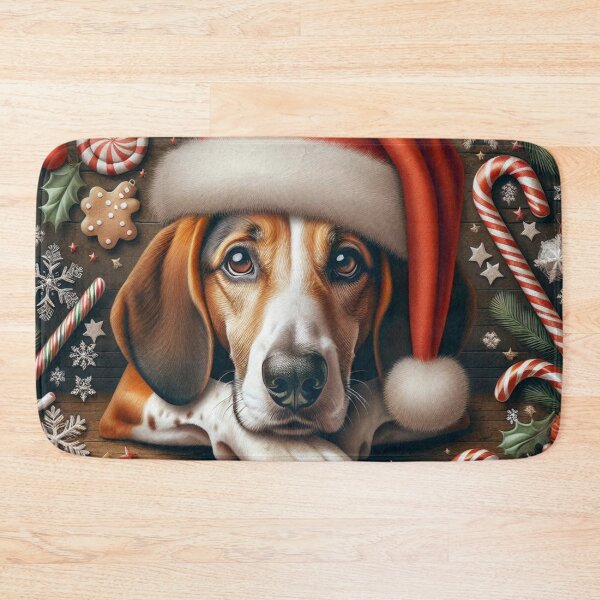 Item preview, Festive American Foxhound with Santa Hat designed and sold by Wags & Tails.