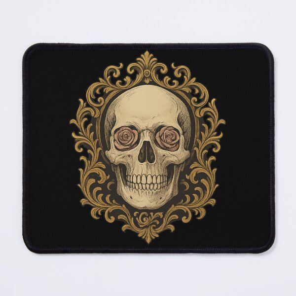 Item preview, Gothic Skull with Rose Eyes – Baroque Gold Frame – Dark Romantic Macabre Art designed and sold by Mouraludia.