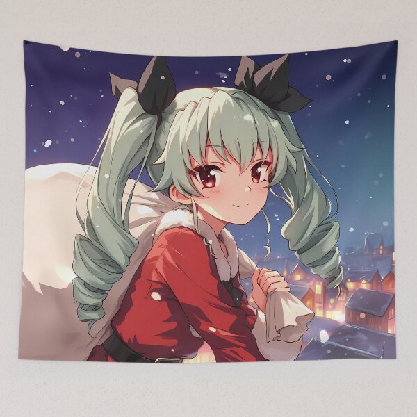 Item preview, Anchovy Girls Und Panzer Christmas Anime Girl Winter Santa Rooftop Night designed and sold by HumbertoValveno.