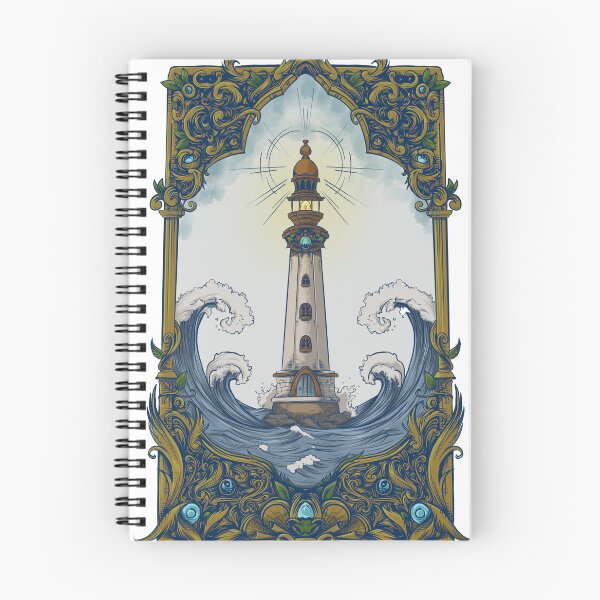 Item preview, Vintage Lighthouse Waves Art – Ornate Nautical Illustration designed and sold by anandariki.