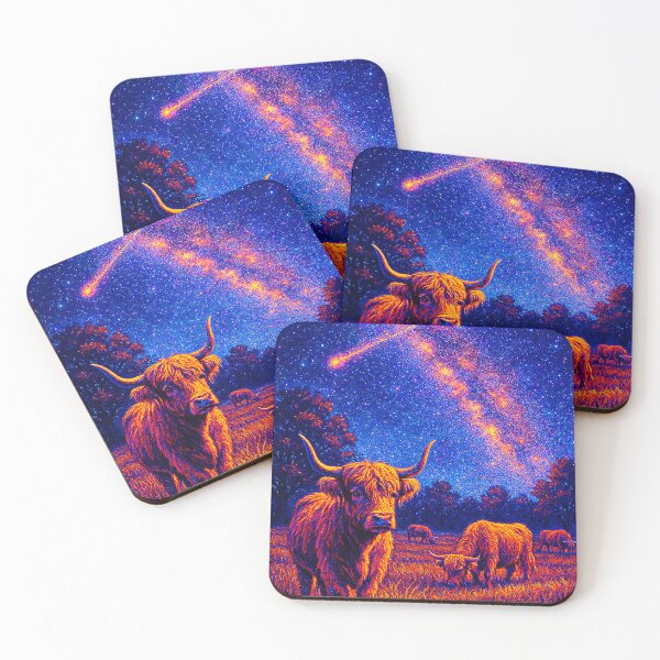 Item preview, Cosmic Highland Cows Under Galaxy Sky designed and sold by Expl0rer.
