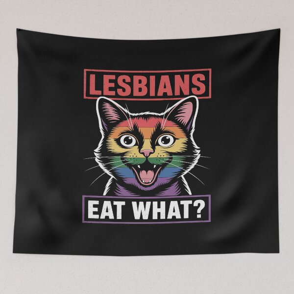 Item preview, Lesbians Eat What Cat Funny Humor Pun LGBTQ Pride Flag Women designed and sold by GaryBellcvbnb.