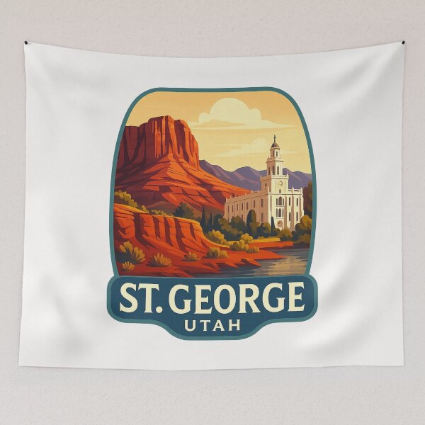 Item preview, St. George Temple with Red Cliffs, Utah designed and sold by Places On Earth.
