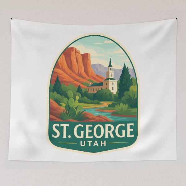 Item preview, St. George Temple and Cactus Landscape, Utah designed and sold by Places On Earth.