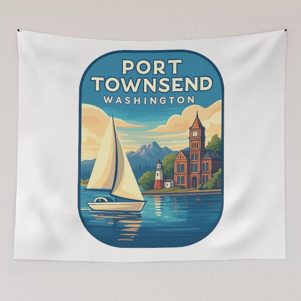 Item preview, Sailing in Port Townsend, Washington with Lighthouse and Courthouse designed and sold by Places On Earth.