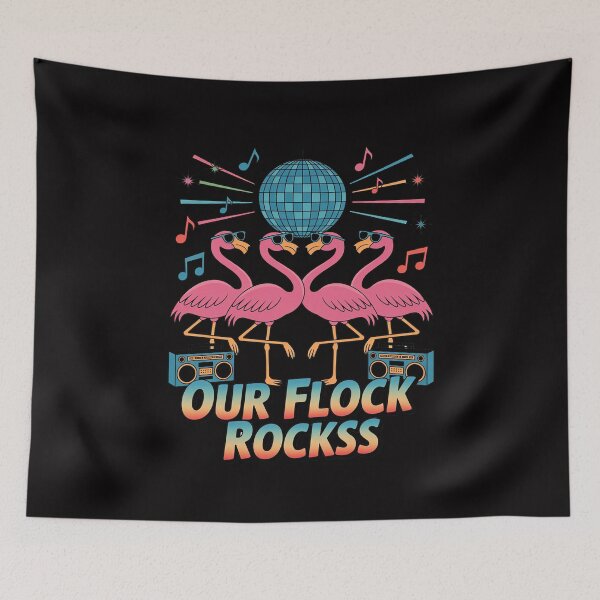 Item preview, Our Flock Rocks 80s Flamingo, Dancing Flamingos, Disco designed and sold by MuteElevent.