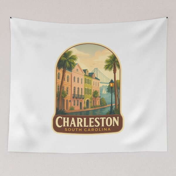 Item preview, Rainbow Row and Arthur Ravenel Jr. Bridge, Charleston South Carolina designed and sold by Aryabek.