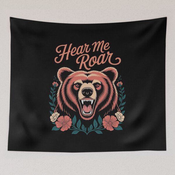 Item preview, I am woman hear me roar, Mama Bear with floral crown  designed and sold by RoyTill0Art.