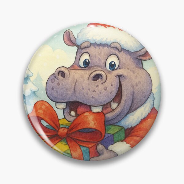 Item preview, Cute hippopotamus with a big Christmas present designed and sold by Mauswohn.