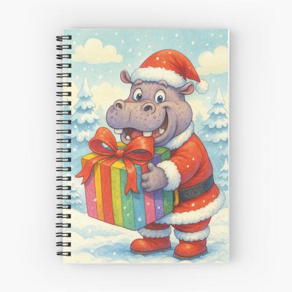 Item preview, Cute hippopotamus with a big Christmas present designed and sold by Mauswohn.