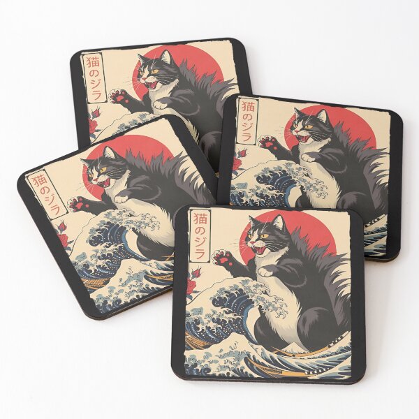 Item preview, Cat Godzilla Japanese Wave Art designed and sold by Namerreh59Art.