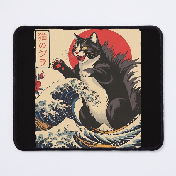 Item preview, Cat Godzilla Japanese Wave Art designed and sold by Namerreh59Art.