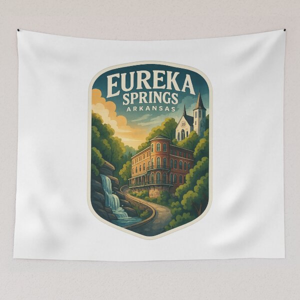 Item preview, Eureka Springs Arkansas Waterfall and Historic Hotel Scene designed and sold by Aryabek.