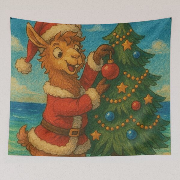 Item preview, Llama dressed as Santa Claus decorates Christmas tree designed and sold by Mauswohn.