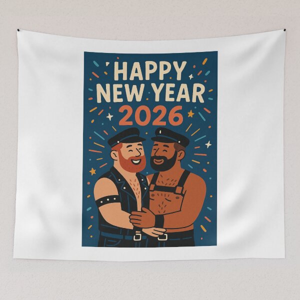 Item preview, 2026 New Year Card with Leather Gay Couple Celebration designed and sold by Aryabek.