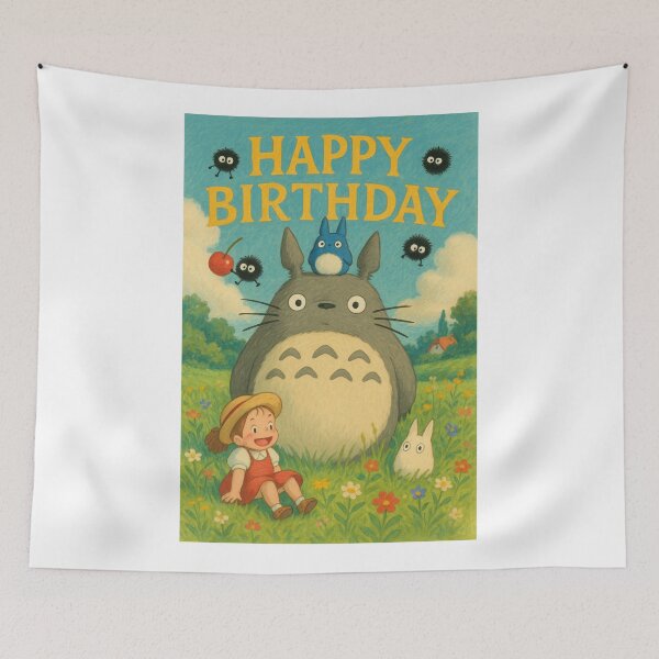 Item preview, Totoro Birthday Meadow Card with Mei and Soot Sprites designed and sold by Aryabek.