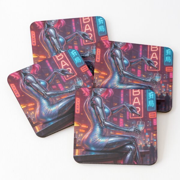 Item preview, Pink haired cyborg generous pour at neon bar designed and sold by CathryneDelamort.
