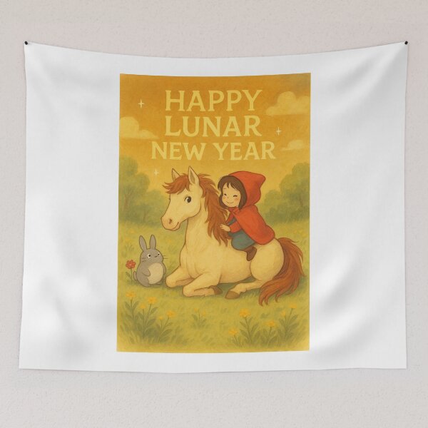 Item preview, Wholesome Lunar New Year Card with Studio Ghibli Girl and Horse designed and sold by Aryabek.