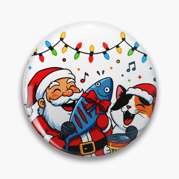Item preview, Santa & Cat Singing with Tuna – “Merry X’mas” Musical Holiday Humor Design designed and sold by meesub.