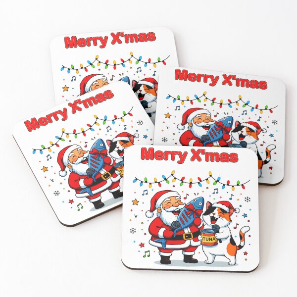 Item preview, Santa & Cat Singing with Tuna – “Merry X’mas” Musical Holiday Humor Design designed and sold by meesub.