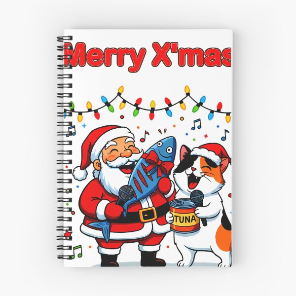 Item preview, Santa & Cat Singing with Tuna – “Merry X’mas” Musical Holiday Humor Design designed and sold by meesub.