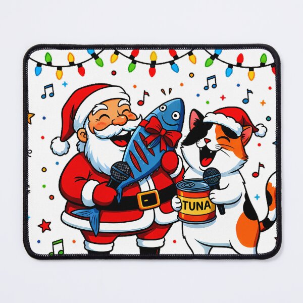 Item preview, Santa & Cat Singing with Tuna – “Merry X’mas” Musical Holiday Humor Design designed and sold by meesub.