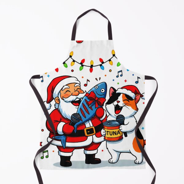 Item preview, Santa & Cat Singing with Tuna – “Merry X’mas” Musical Holiday Humor Design designed and sold by meesub.