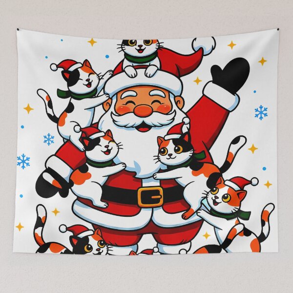 Item preview, Santa Surrounded by Calico Cats – “Merry X’mas” Whimsical Holiday Chaos Design designed and sold by meesub.