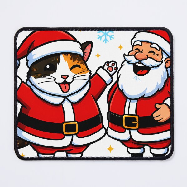 Item preview, Santa & Winking Calico Cat – “Merry X’mas” Whimsical Holiday Duo Design designed and sold by meesub.