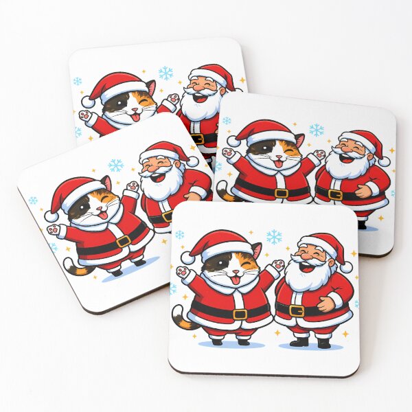 Item preview, Santa & Winking Calico Cat – “Merry X’mas” Whimsical Holiday Duo Design designed and sold by meesub.