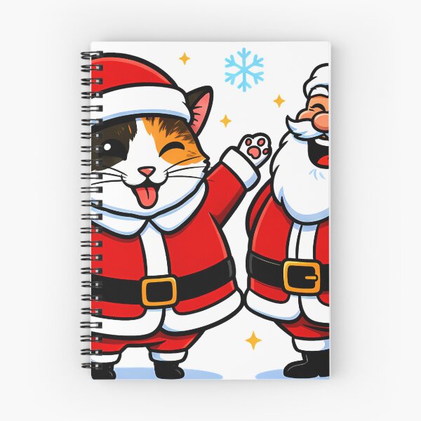 Item preview, Santa & Winking Calico Cat – “Merry X’mas” Whimsical Holiday Duo Design designed and sold by meesub.