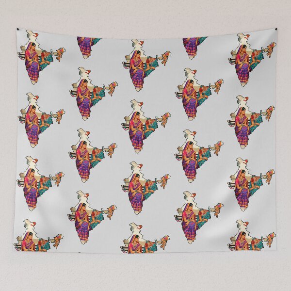 Item preview, India Map with Traditional Women – Cultural Art Tee designed and sold by mashmosh.