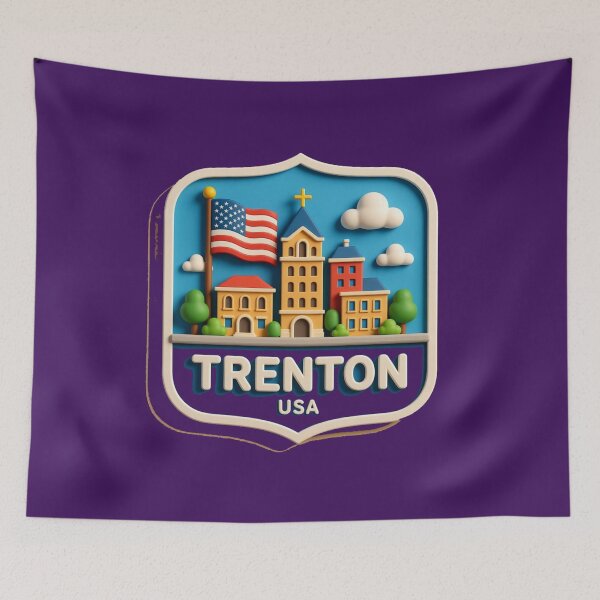 Item preview, Trenton USA – 3D Cute City Label with American Flag ,  designed and sold by PaintMeWorld.