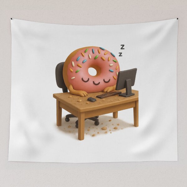 Item preview, Cute Sleepy Donut At A Messy Desk | Kawaii Funny Office Humor Gift Art designed and sold by Moons Studio.