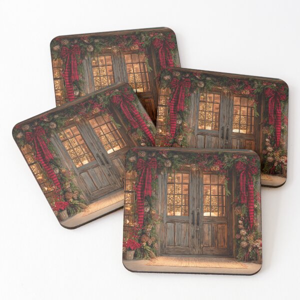 Item preview, Rustic Christmas Doorway with Plaid Bows - Cozy Farmhouse Backdrop designed and sold by Lamarcy.
