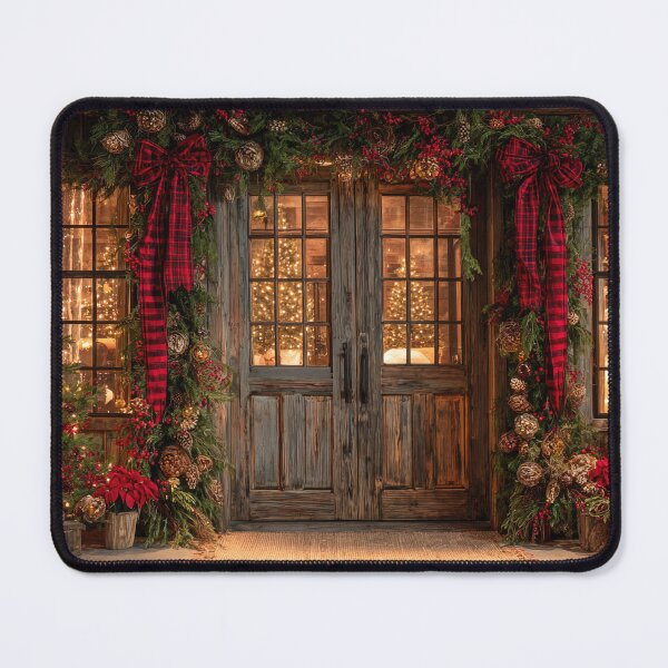Item preview, Rustic Christmas Doorway with Plaid Bows - Cozy Farmhouse Backdrop designed and sold by Lamarcy.