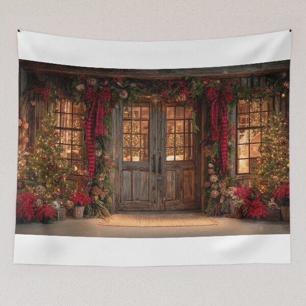 Item preview, Rustic Christmas Doorway with Plaid Bows - Cozy Farmhouse Backdrop designed and sold by Lamarcy.