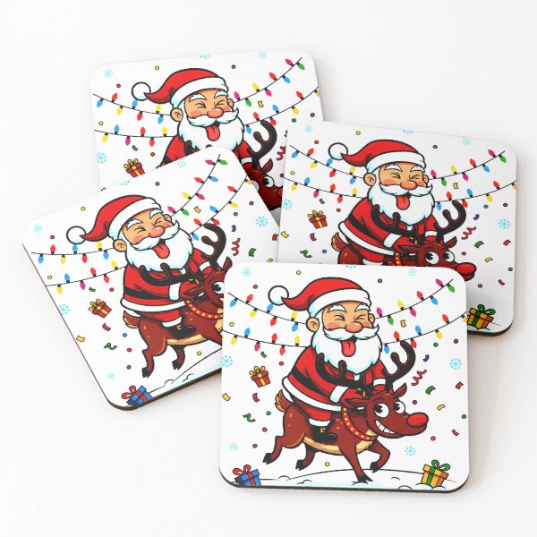 Item preview, Santa Riding Reindeer with Gifts – “Merry X’mas” Whimsical Holiday Humor Design designed and sold by meesub.