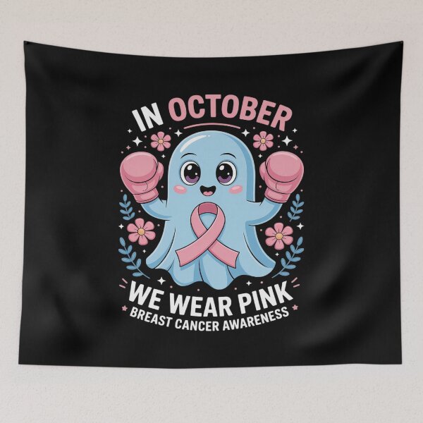 Item preview, Breast Cancer Halloween In October We Wear Pink Ghost Fighter designed and sold by DetroitMug.