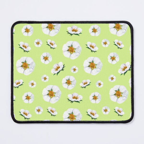 Item preview, Strawberry fragaria flowers pattern on green background designed and sold by Holub Art Studio.