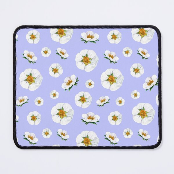 Item preview, Strawberry fragaria flowers pattern on blue background designed and sold by Holub Art Studio.
