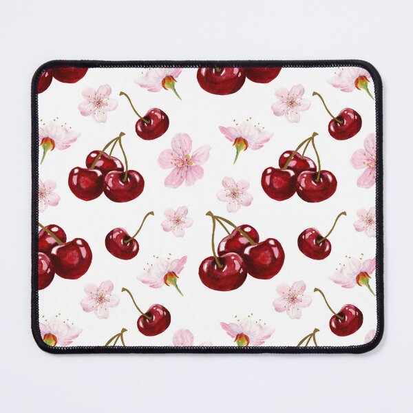Item preview, Cherry Prunus avium and flowers pattern on white background designed and sold by Holub Art Studio.