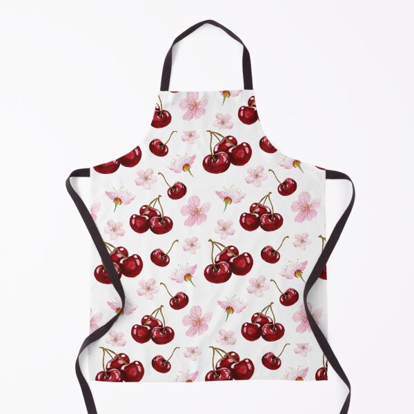 Item preview, Cherry Prunus avium and flowers pattern on white background designed and sold by Holub Art Studio.