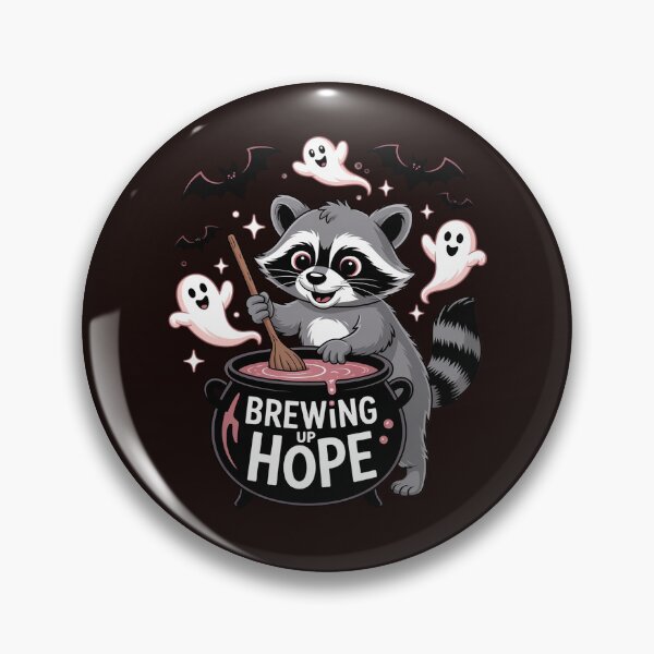 Item preview, Brewing Up Hope Raccoon Cauldron Breast Cancer Awareness designed and sold by DetroitMug.