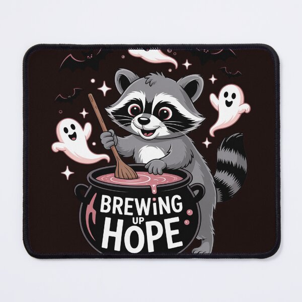 Item preview, Brewing Up Hope Raccoon Cauldron Breast Cancer Awareness designed and sold by DetroitMug.