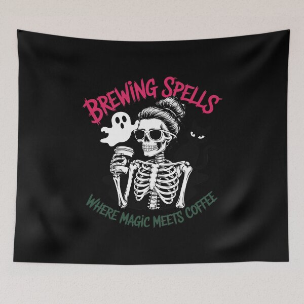 Item preview, Brewing Spells Where Magic Meets Coffee, Witchy Skull Coffee designed and sold by DetroitMug.