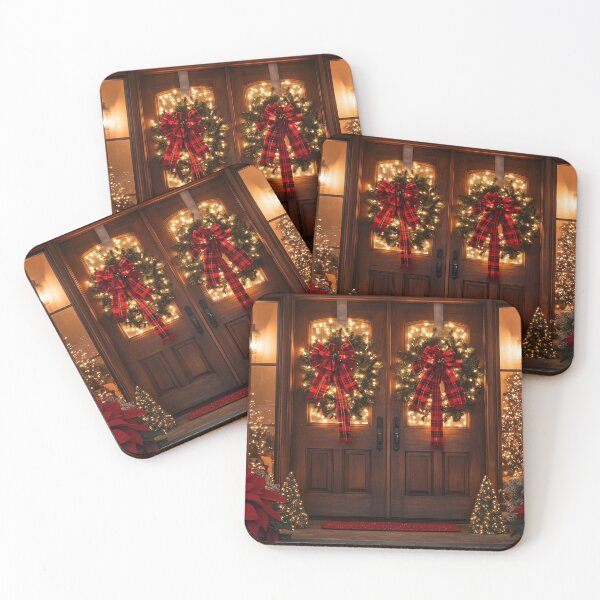 Item preview, Elegant Christmas Front Porch with Lighted Wreaths - Holiday Backdrop designed and sold by Lamarcy.